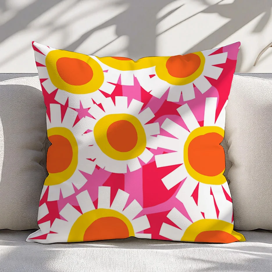 1pc Vibrant Modern Garden Pillow Cover 16x16 18x18 20x20 Inch Double-Sided Neon Red Pink Orange Polyester Sofa Bed Decor
