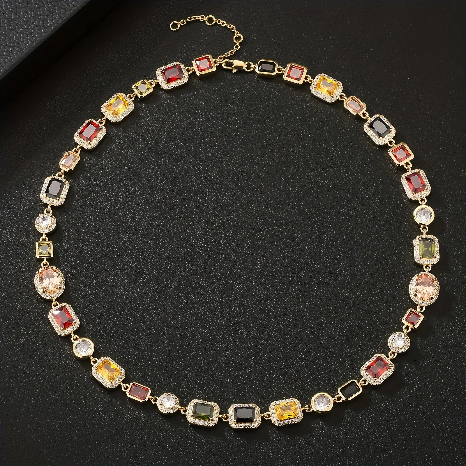 Women Girls Multi Colored Sparkly Gemstone 5A CZ Chokers Chain Party Prom Neck Jewelry 18K Gold Geometric Gem Stone Men Necklace