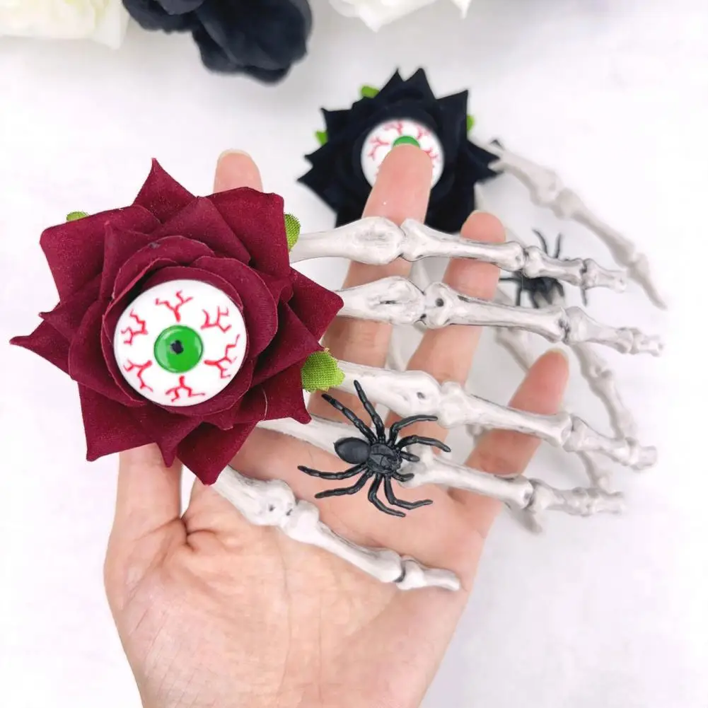 Halloween Skeleton Hand Hairpin Rose Flower Spider Hair Clips Skull Eyeball Day of The Dead Headwear Cosplay Accessory Party Dec