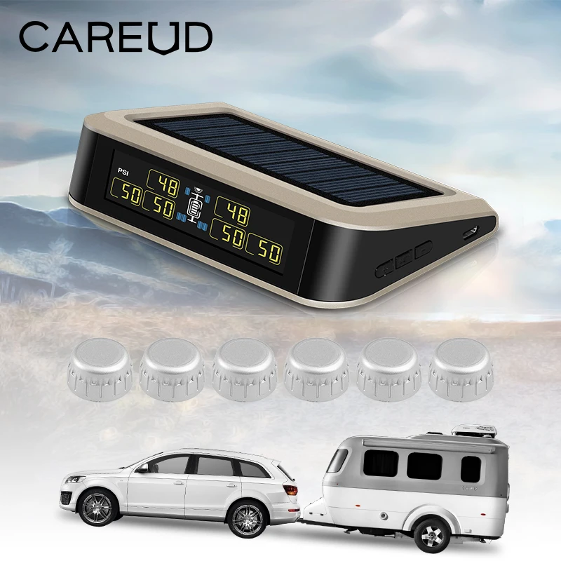 태양광 TPMS RV 트럭 타이어 압력 경보 모니터 시스템 타이어 온도 디지털 디스플레이 자동 보안 경보 시스템 6개 센서 포함