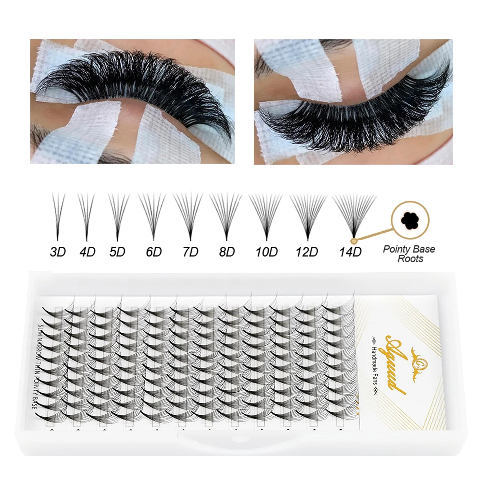 

AGUUD Sharp Narrow Thin Pointy Base Premade Fans Lashes 5D 6D 8D 10D 12D 14D Middle Stem Premade Volume Fans Eyelash Extensions