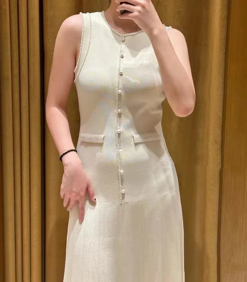 Woman beige slim fit knit maxi dress sleeveless elegant evening festival grand party ladies robe