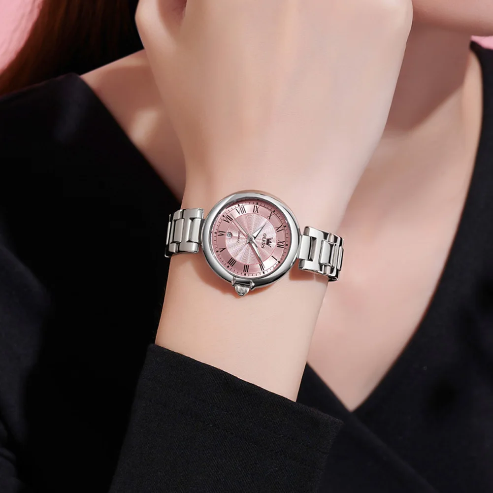 OLEVS Original Brand Luxury Quartz Watches for Women Waterproof Vintage Fashion Stainless Steel Silver Purple Ladies Watch 5608