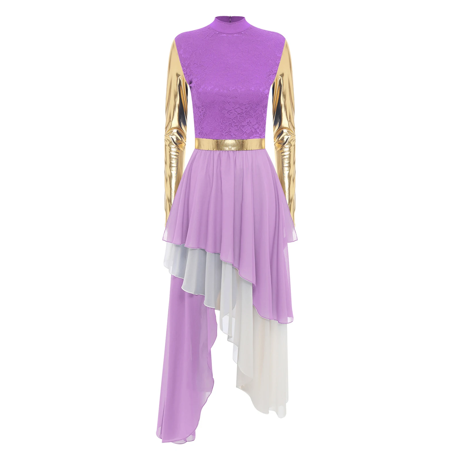 

Women Liturgical Church Choir Worship Dress Praise Lyrical Dance Costume Long Sleeve Chiffon Irregular Hem Tunic Dance Dress