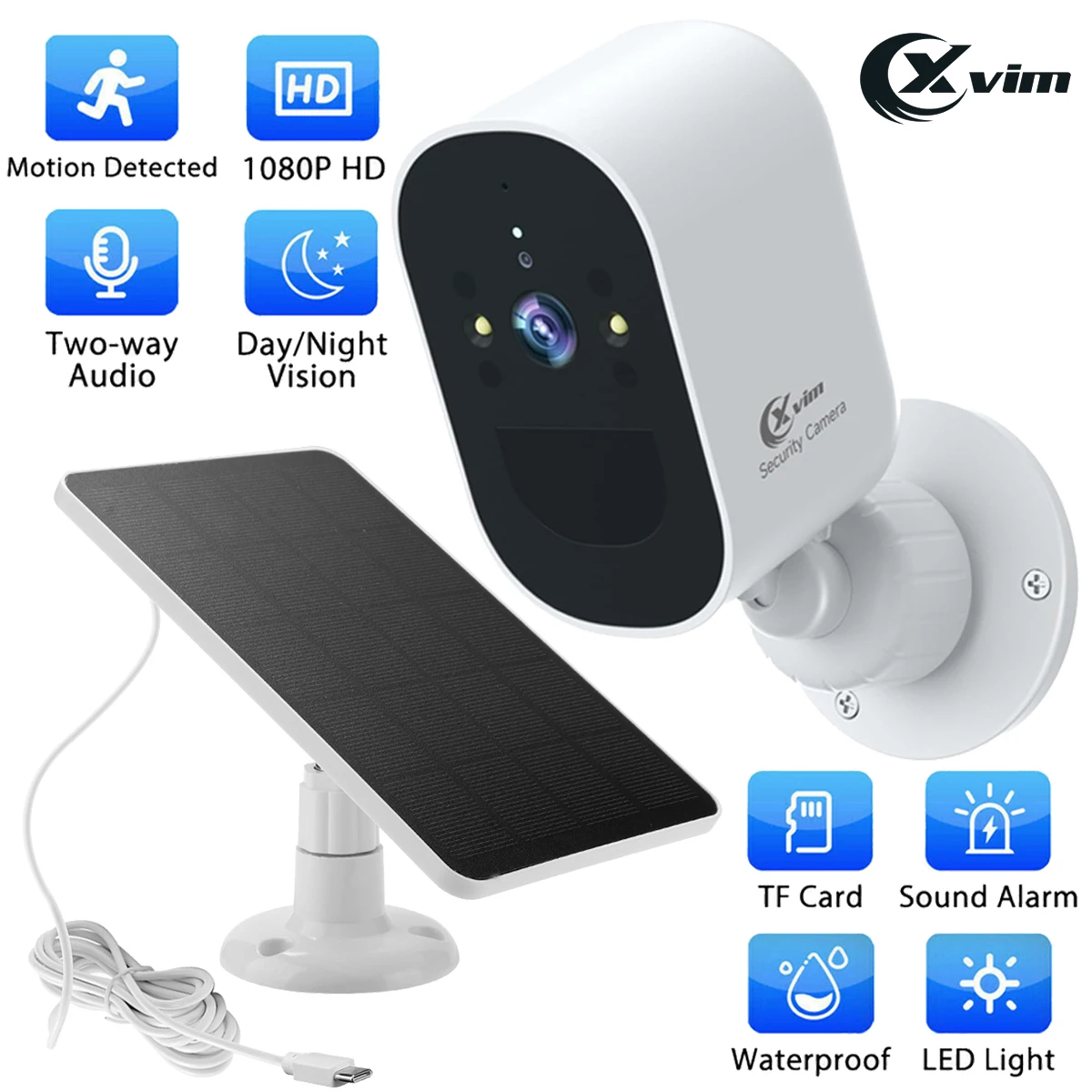 

XVIM Solar Camera WiFi Outdoor 1080P Wireless Security CCTV Camera Waterproof Night Vision PIR Human Detect PTZ with Solar Panel