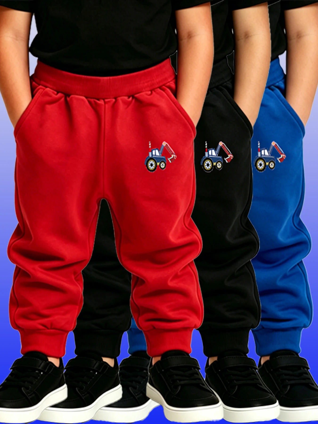 3PCS Kids Elastic Waist Sports Pants Fun Excavator Pattern Joggers Long Trousers Boys Girls Daily Wear Outdoor Play Casual Pants
