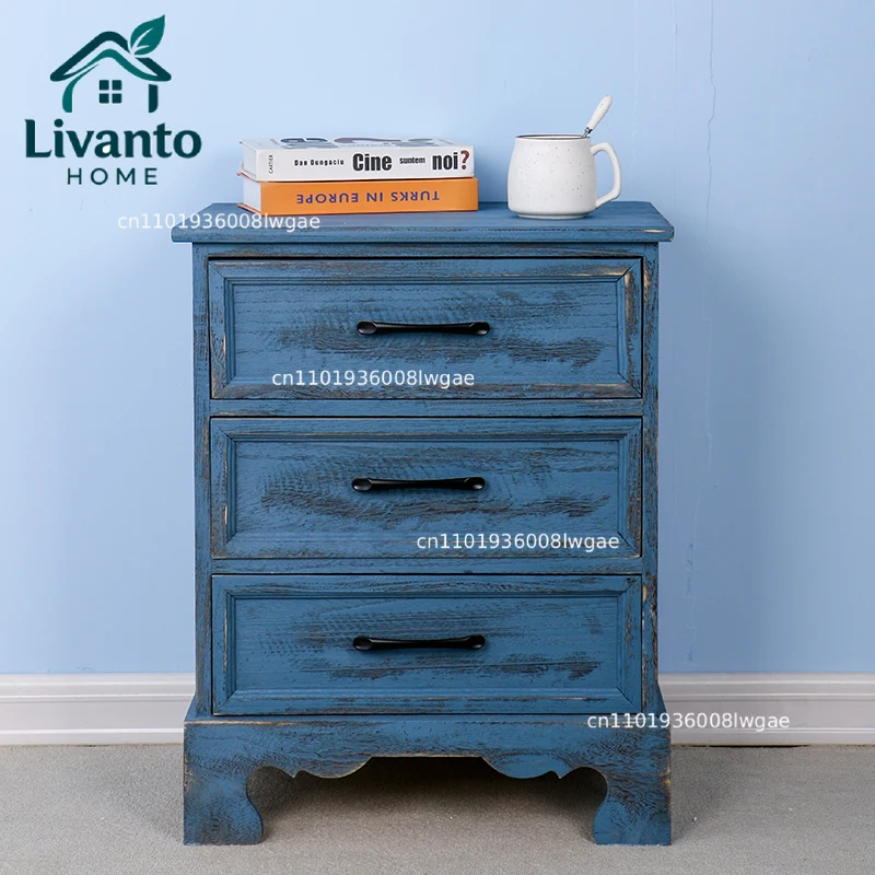 

American Countryside Solid Wood Cabinet, Vintage Old Bedside Table, Bedroom Storage Cabinet, Coffee Shop Literary Decoration