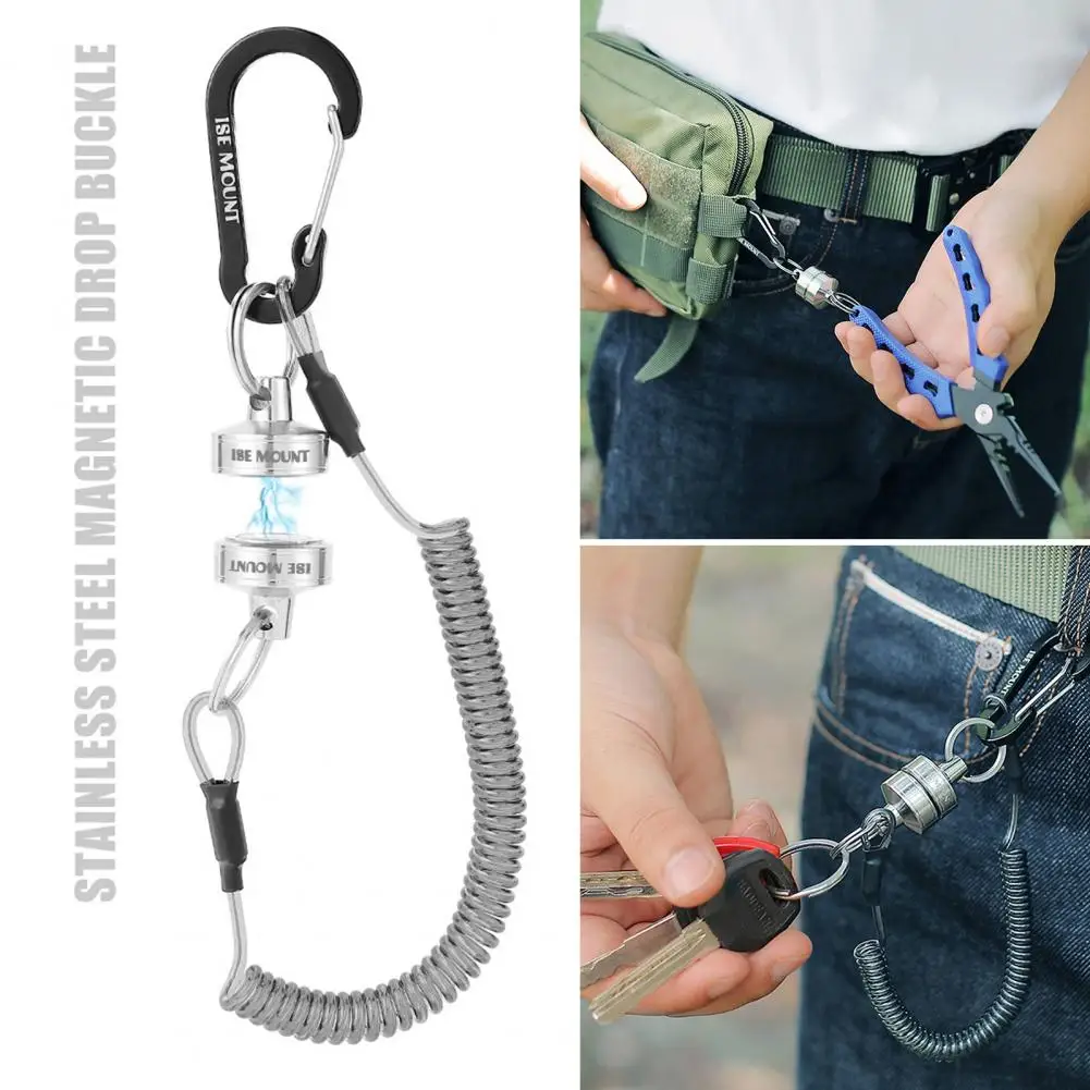 Magnetic Keychain Magnet Clip Holder Retractor with Coiled Lanyard Carabiner for Fly Fishing Net Release Durable Fishing