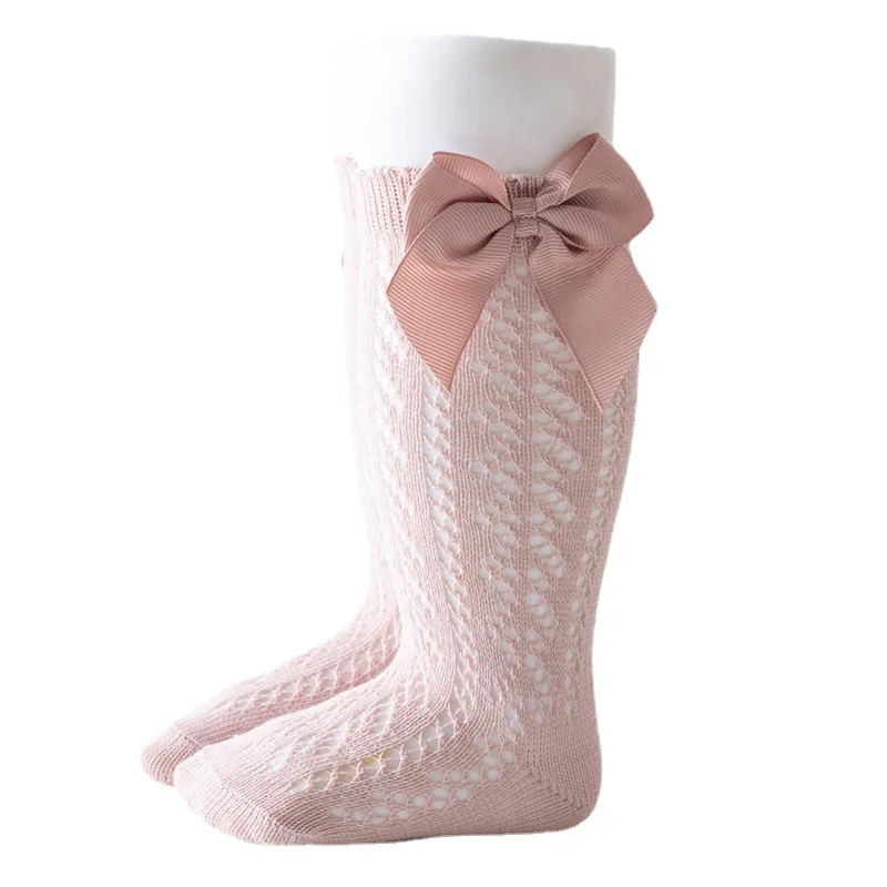 Summer Baby Girls Socks Toddlers Bow Long Sock Kids Knee High Soft Cotton Mesh Spanish Children Breathable Socks For 0-5Years