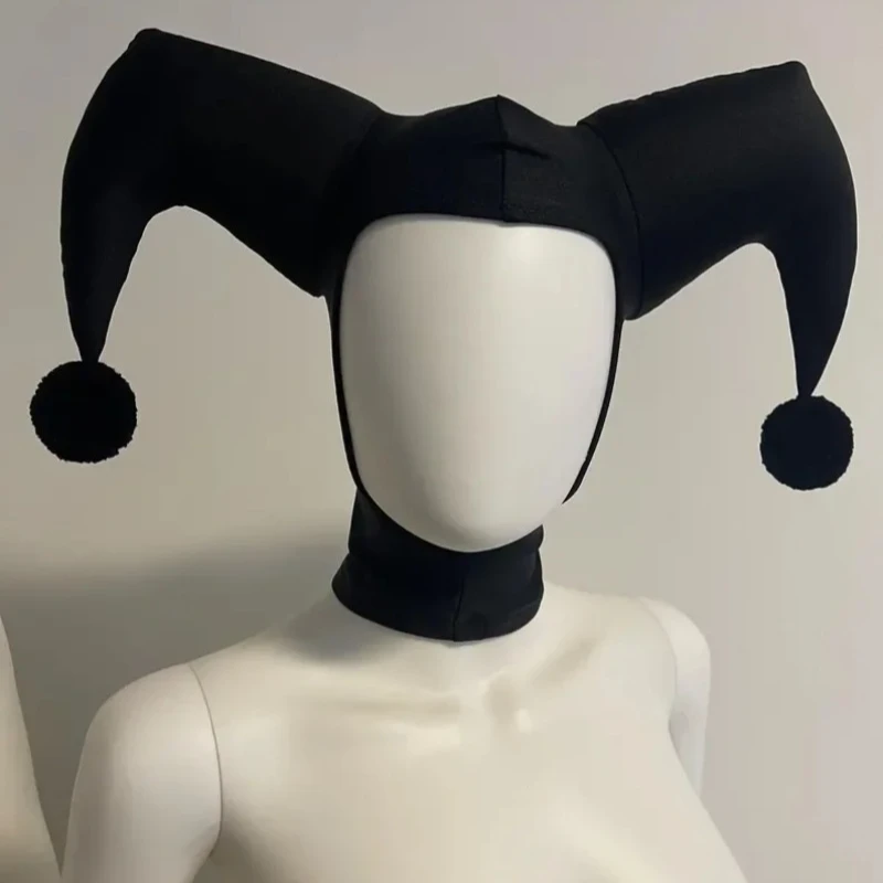 QQ Jester Cosplay - Sombrero de Payaso Negro/Rojo para Adultos, Accesorio de Disfraz para Fiesta de Halloween, Unisex