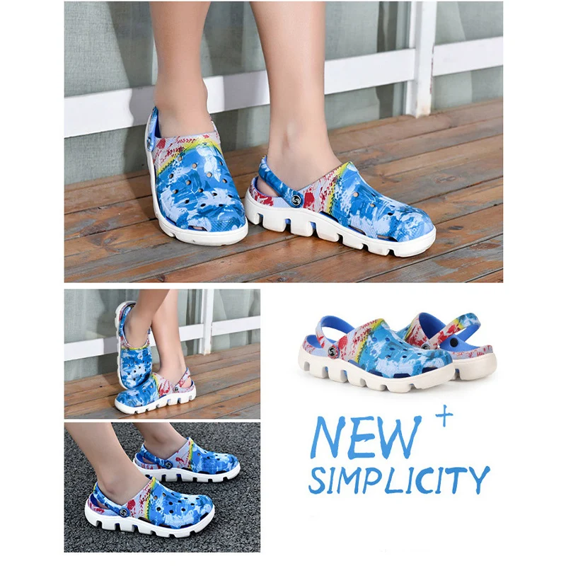 New Sandals And Slippers Men Women Outdoor Couple Soft Bottom Non-Slip Garden Hole Shoes Casual printed Beach EVA Baotou Clogs