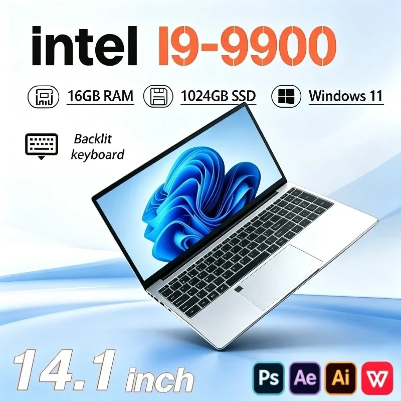 New 14.1 Inch Portable Notebook Intel Core i9 9900, 1TB/2TB SSD, 16GB RAM, Windows , for Office & Gaming (PC Laptop)