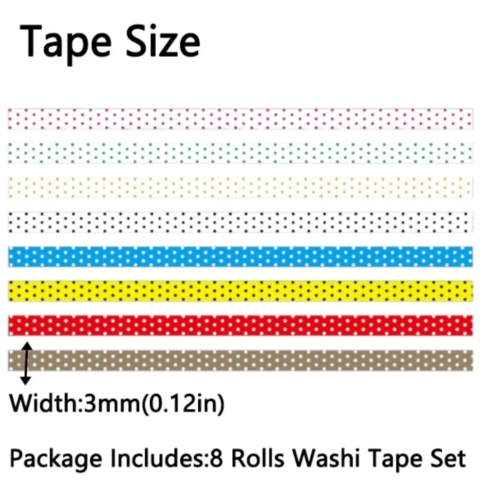 8 Rolls Hand Ledger Paper Artwork Decorative Tapes 8 Rolls 3MM Wide Sticker Roll Colorful DIY Grid Adhesive Tape Handmade Crafts