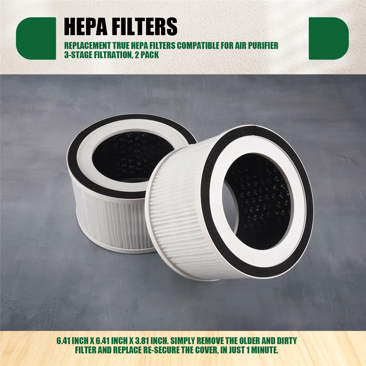 

ROSQ Replacement True HEPA Filters Compatible for Afloia Fillo/Halo/Allo Air Purifier 3-Stage Filtration, 2 Pack
