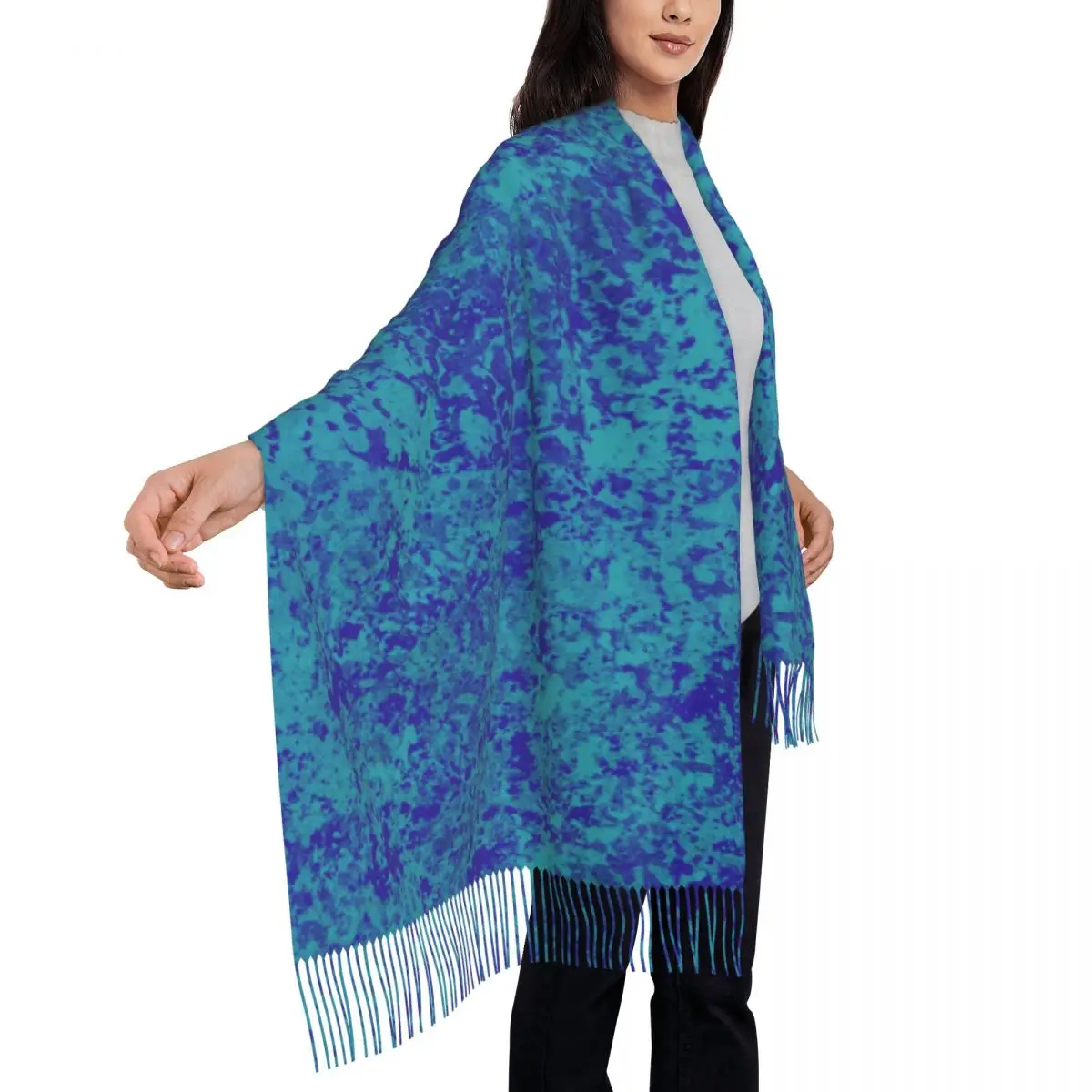 Men Women Scarf Outdoor Splash Liquid Headwear Scarves with Tassel Blue Tie Dye y2k Funny Shawls and Wrap Winter Bufanda Mujer