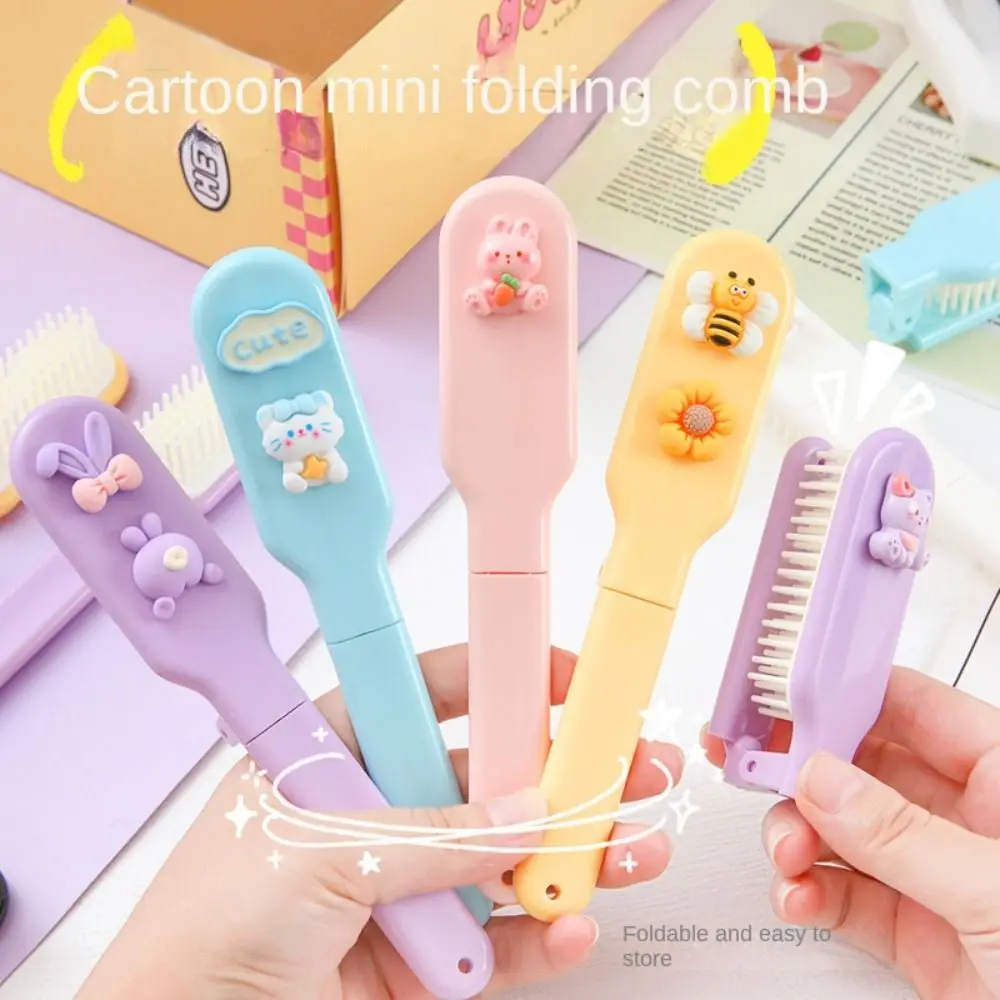 Mini Cartoon Long Hair Comb 3D pattern Anti Static Hair Massage Comb Durable Square Pocket Comb Lady