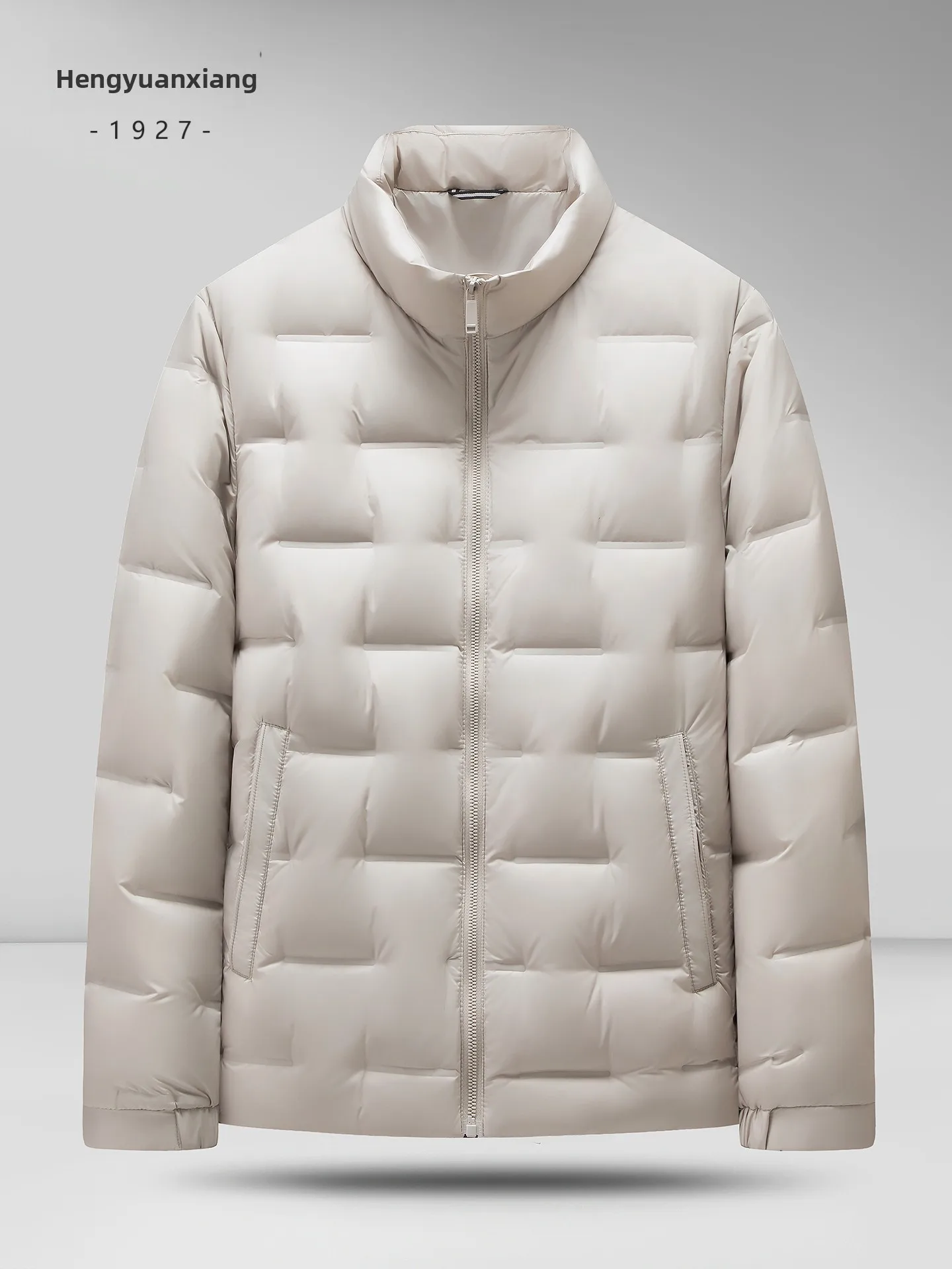 Hengyuanxiang Men's down Jacket 90 Duck down Zipper Cuff Warmth Fashion Urban Style Polyester Fiber Long Sleeve Winter Coat