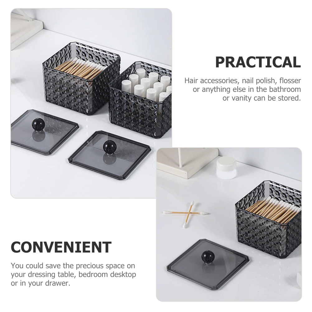 

2pcs Black Acrylic Makeup Storage Jar with Lid for Cotton Swabs Balls Rounds Hair Accessories Nail Polish Bathroom Vanity Desk