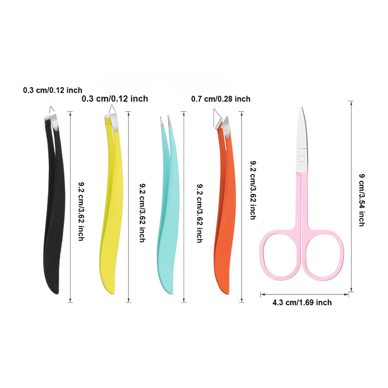 アイブロウピンセット,ステンレス鋼,細い髪,着色,美容ツール,脱毛,4ピース,5個