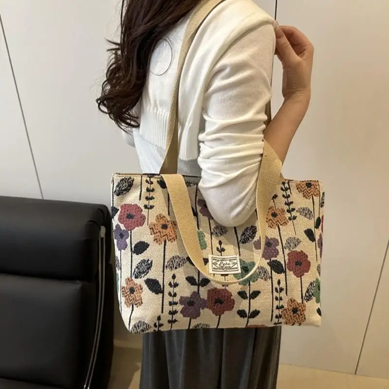 Y3NE Oriental Design Large Capacity Bag Bag Reinforced Handle Daily Use Friendly