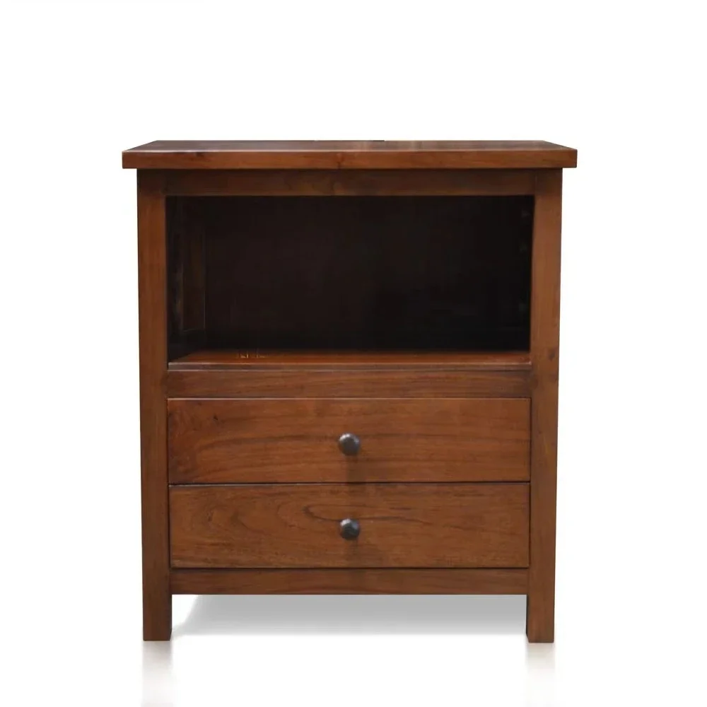 Modern wooden bedside table with 2 drawers Solid wood dark walnut bedroom household furniture with storage function