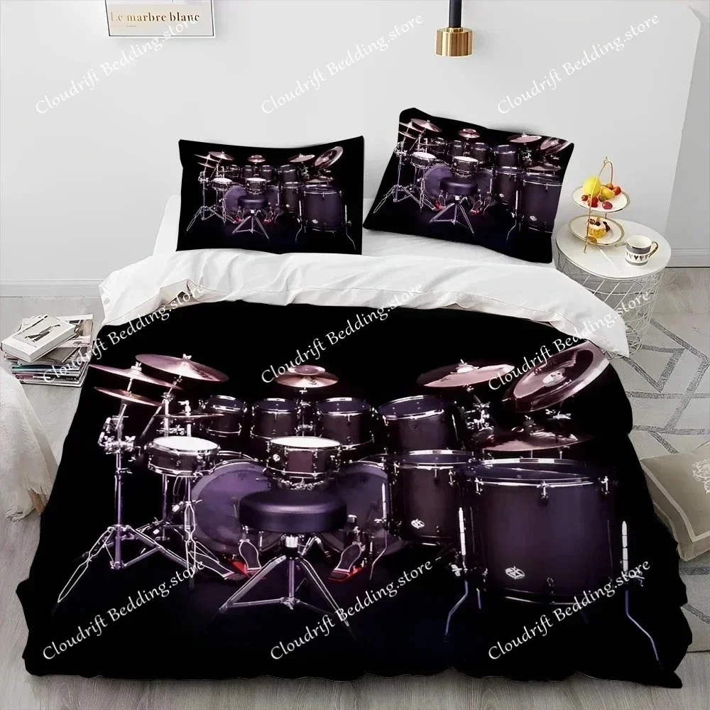 Drum Kit Music Instruments Guitar Bedding Set Duvet Cover Bed Set Quilt Cover Pillowcase Comforter king Queen Size Boys Adult026