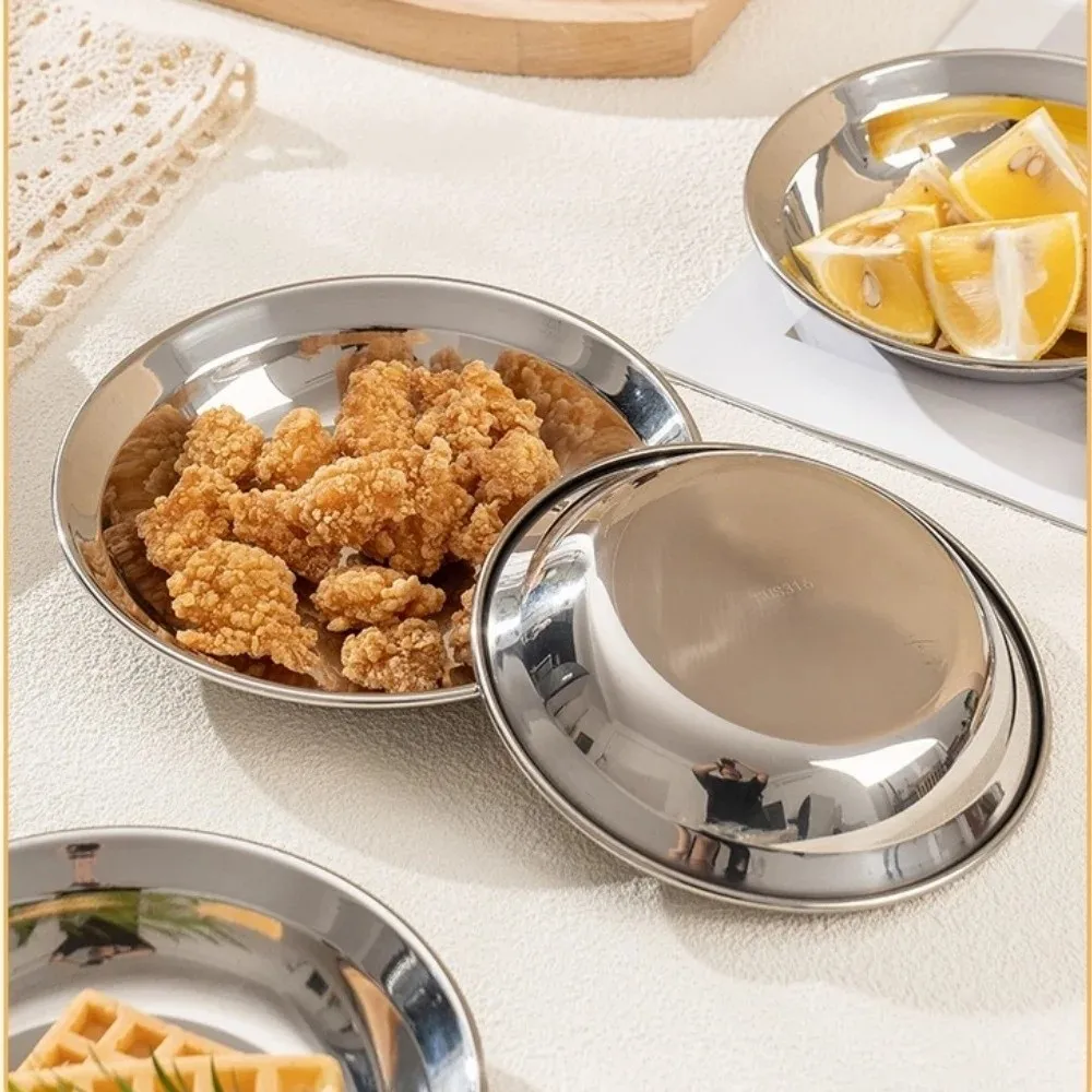 Cartoon 304 Stainless Steel Mini Plates Reusable 14/16CM Round Plates Tableware Shockproof Children's Plates Home Use