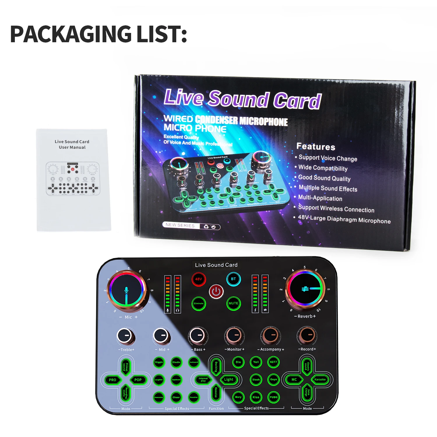 Imagem -06 - Gaming Audio Mixer Streaming Rgb pc Interface de Microfone Xlr Controle Individual Volume Fader Botão Mudo 48v +