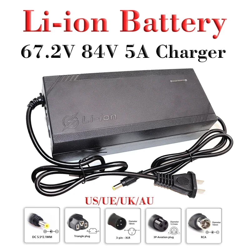 

New 67.2V 84V 5A Lithium Battery Charger AC100-240V With fan For 16S 60V 20S 72V 20A E-two wheeler motorcycle Cell Fast Charging