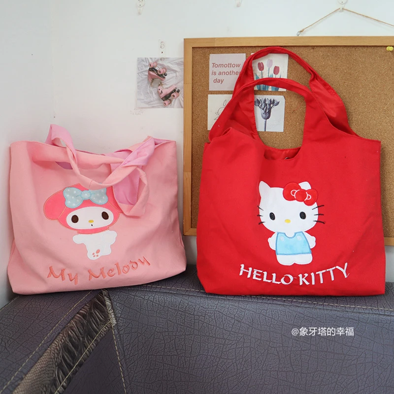 Girly Canvas Bag Anime Hangbag Kuromi My Melody Cinnamoroll Pochacco Japanese Style Shoulder Bag For Girl Student Shopping Bag