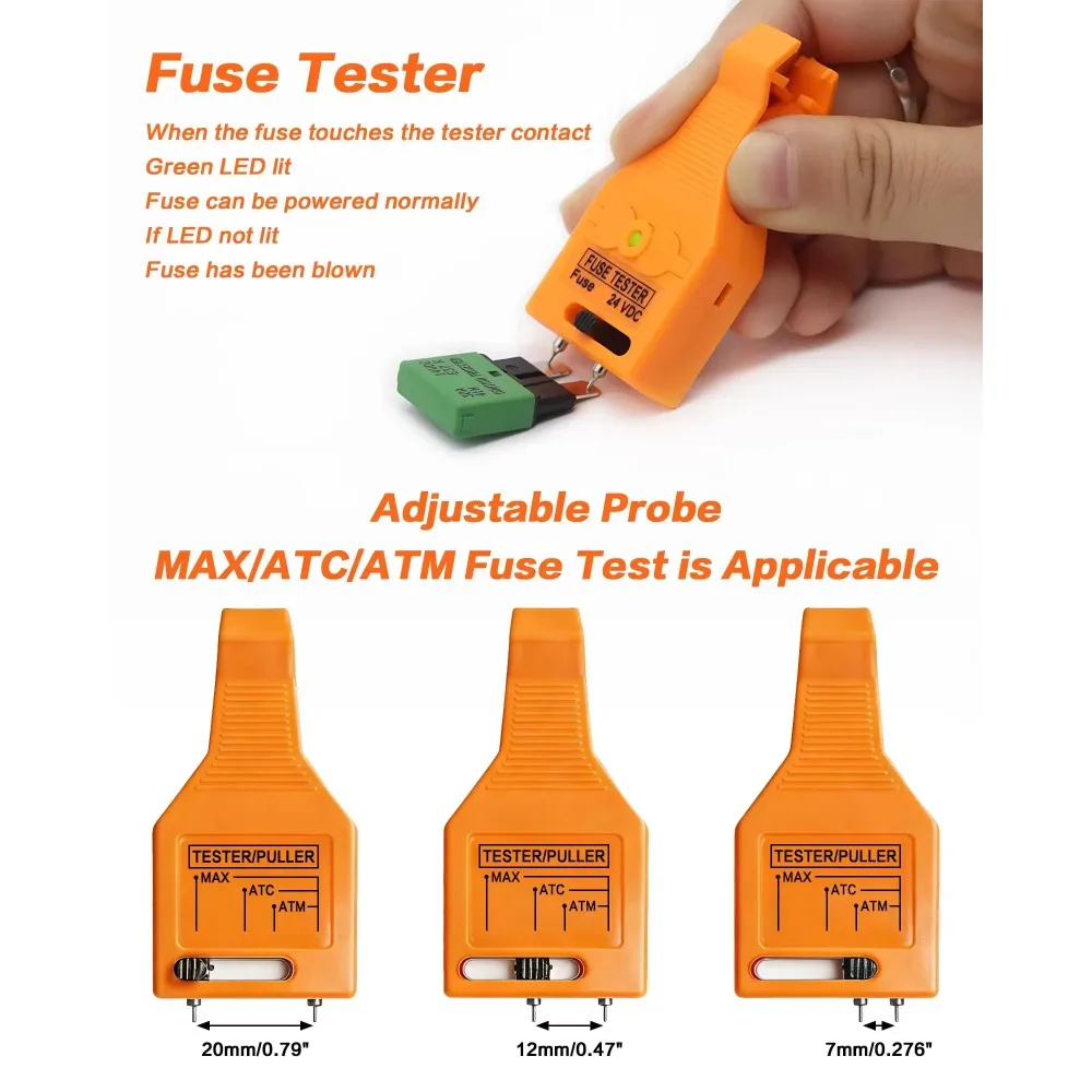 12V Car Automotive Fuse Tester with LED Indicator Anti-Slip Grip Puller Tool MAX/ATC/ATM Blade Fuse Checker Car Accessories