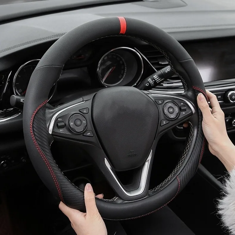 

Microfiber Leather Car Steering Wheel Cover Carbon Fiber Universal Steering Covers Car Accessories O/D Shape Steering Wheel Grip