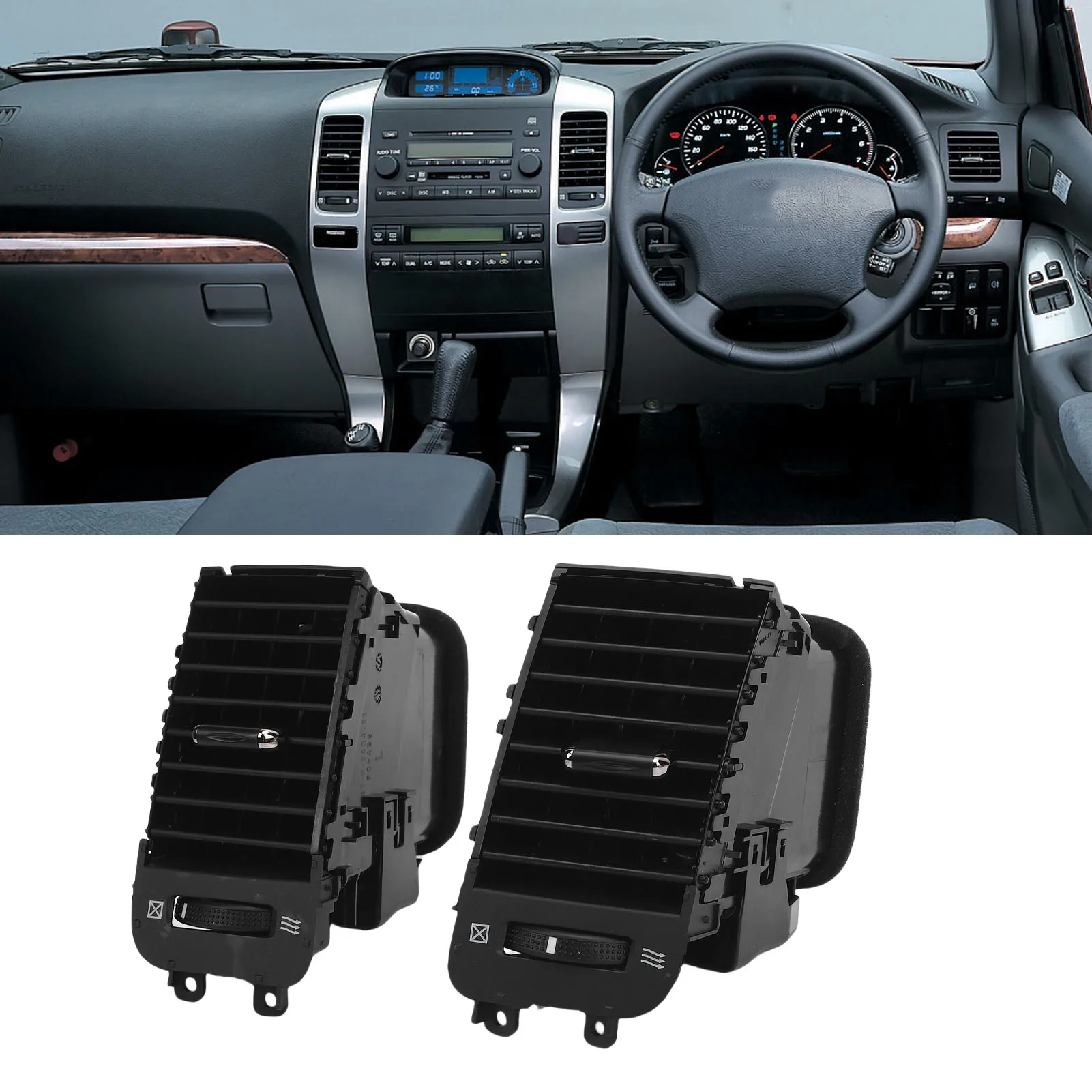 

1pair Center Console Side AC Vent Grille Outlet Car Accessory Improved Airflow Stylish Look Replacement for Prado J120 2002-2009