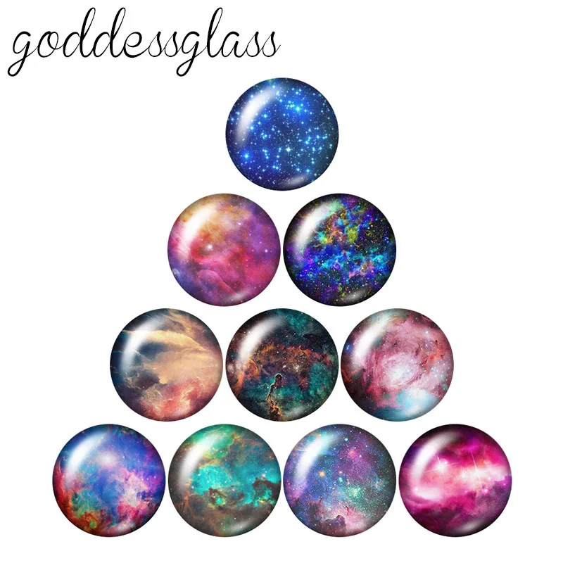 New Outspace cosmic starry sky aurora stars 10pcs 12mm/18mm/20mm/25mm Round photo glass cabochon demo flat back Making findings