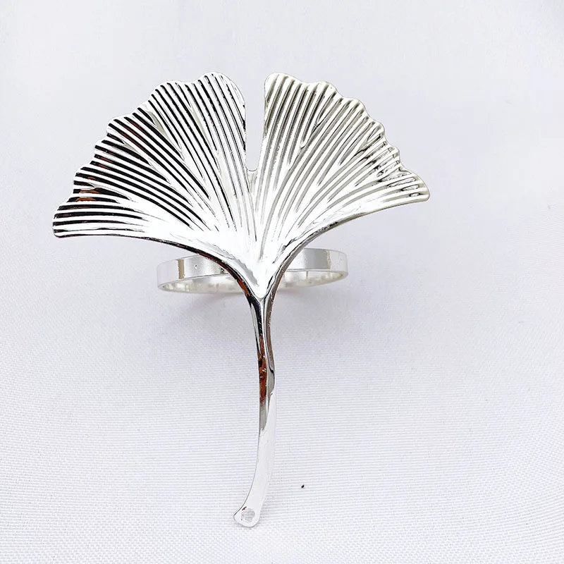 12pcs Long Gingko Leaf Napkin Rings Holder for Dining Table Decoration Wedding Banquet  Thanksgiving Christmas Serviette Buckles