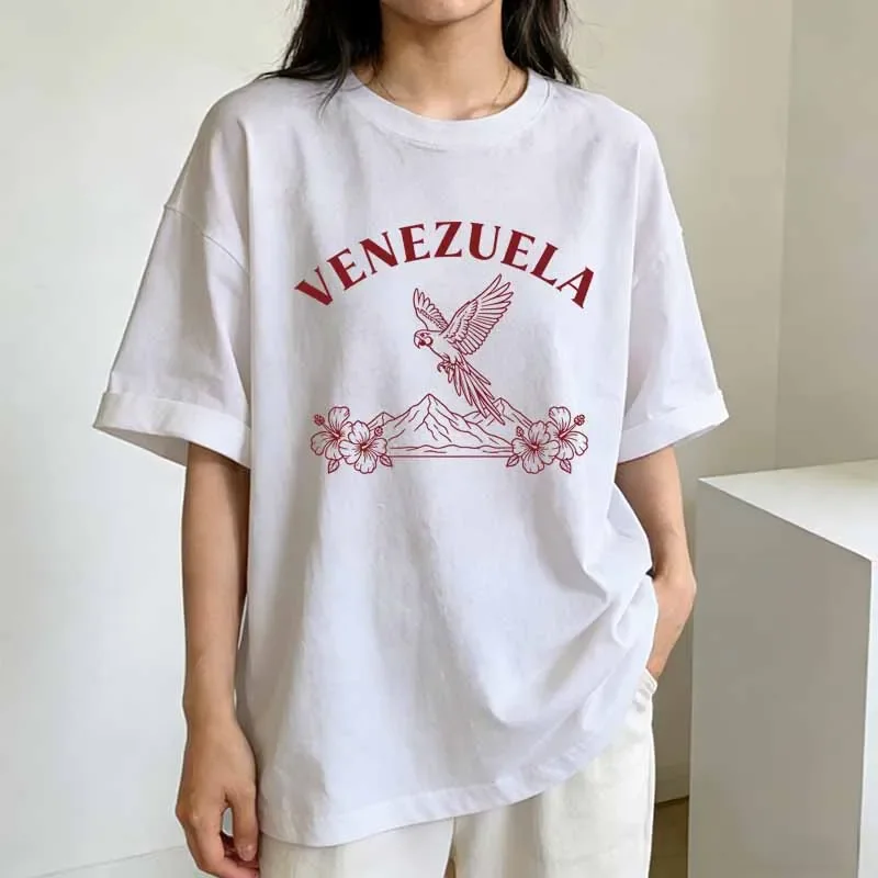 Women's Clothing Venezuela Print T-shirts Summer Casual Fashion Vintage Streetwear Tops Cotton Crew Neck Short Sleeve Tees