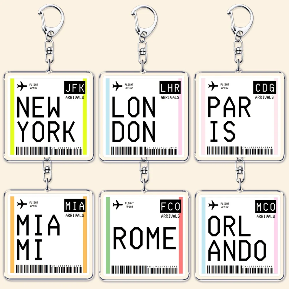 Travel Plane Ticket Boarding Pass Keychain London Paris Tokyo New York Keyrings for Accessories Bag Key Chain Ring Jewelry Gifts