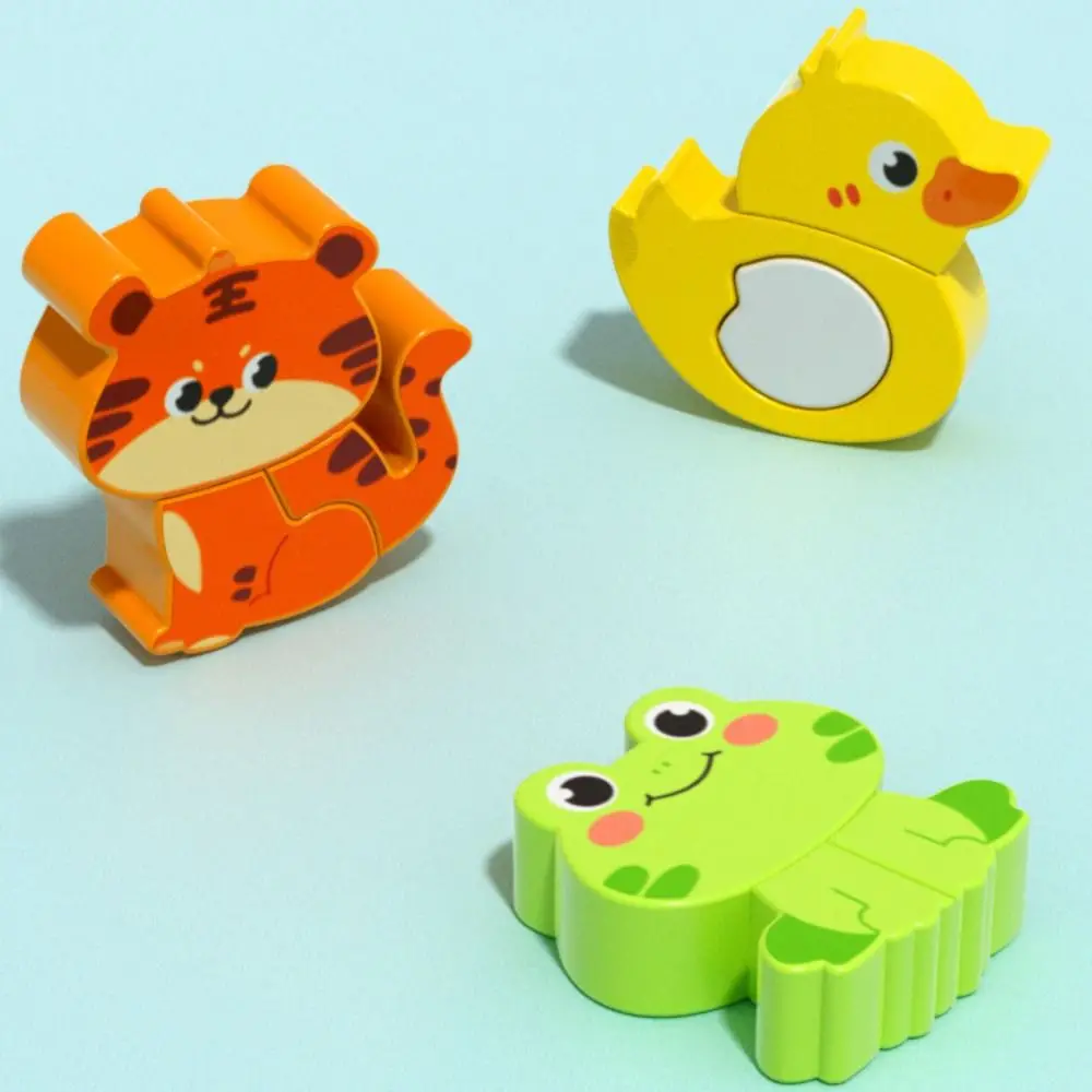 4-in-1 3D Dierenpuzzels Speelgoed Cognitief Karakter Houten Gezicht Veranderende Blokken Montessori Uitdagingen Vorm Matching Game