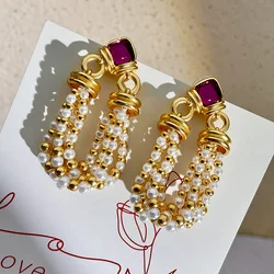 Antique hand-beaded noble elegant shining earrings women's pearls tassel long classical gorgeous party jewelry