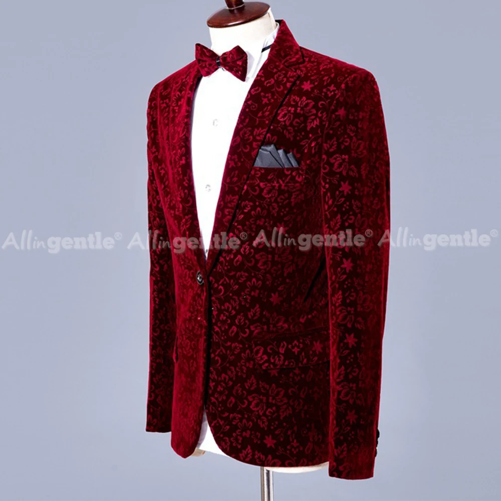 Allingentle Mens Regular Fit Jackets 1-Button Casual Floral Jacquard Jackets For Men Wedding Banquet Blazer Customized