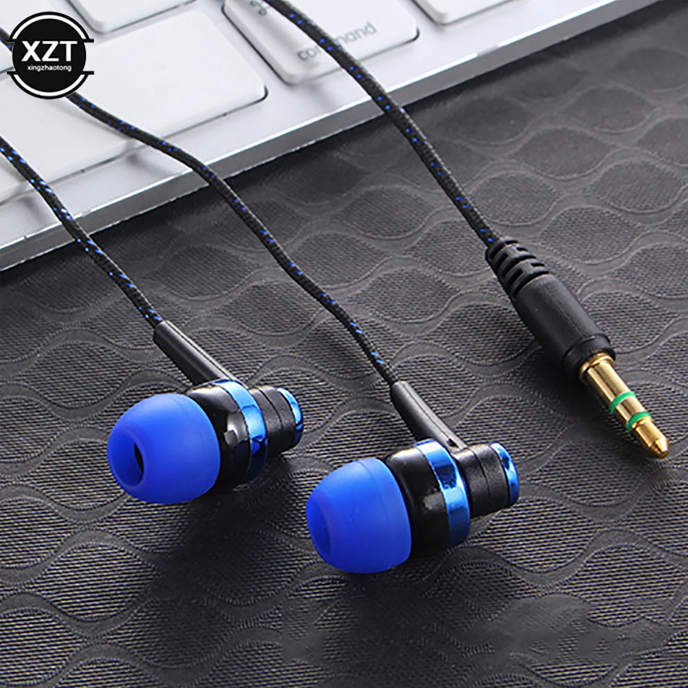 1pc com fio fone de ouvido estéreo in-ear 3.5mm náilon tecer cabo fone de ouvido fone de ouvido para portátil smartphones presentes fones de ouvido