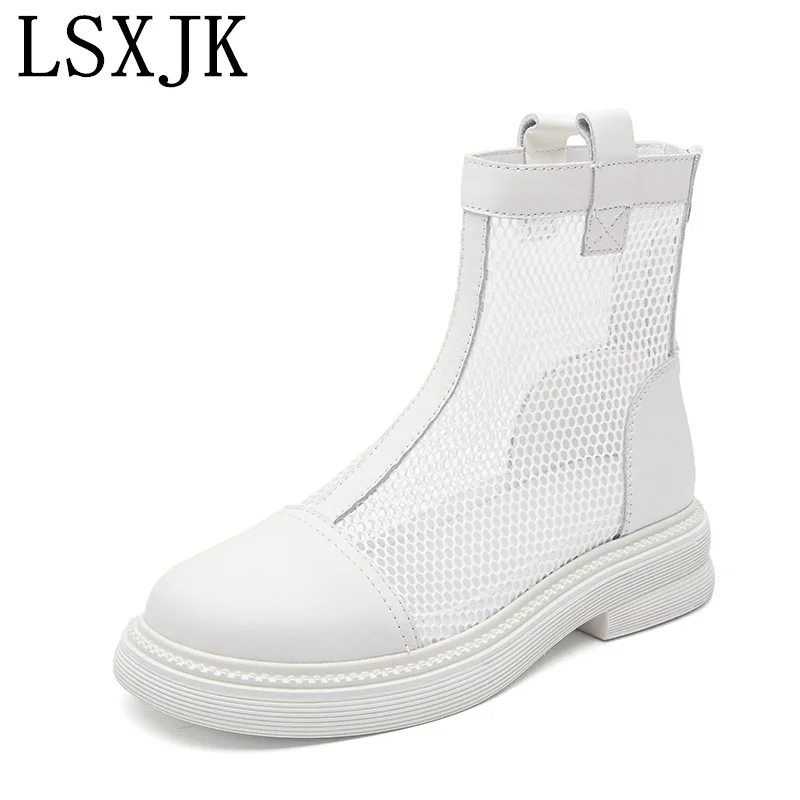 

LSXJK Martin Boots Women's Mesh 2022 Summer New Breathable Thin Short Boots British Thick-Soled Shoes Genuine Leather