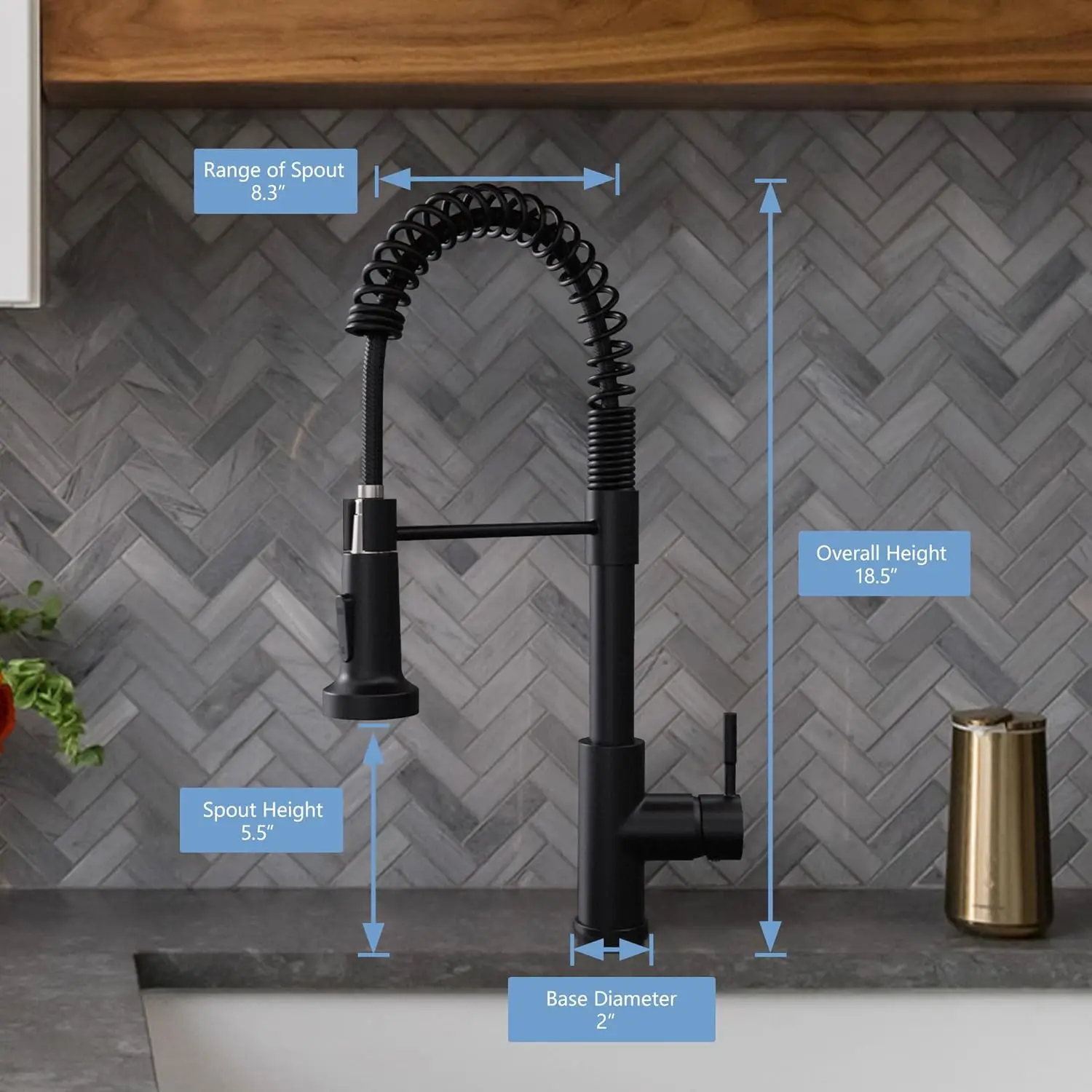 Black Pull-Down Kitchen Faucet with Spring, Single Hole, for Farmhouse, RV, Laundry, Outdoor & Campers