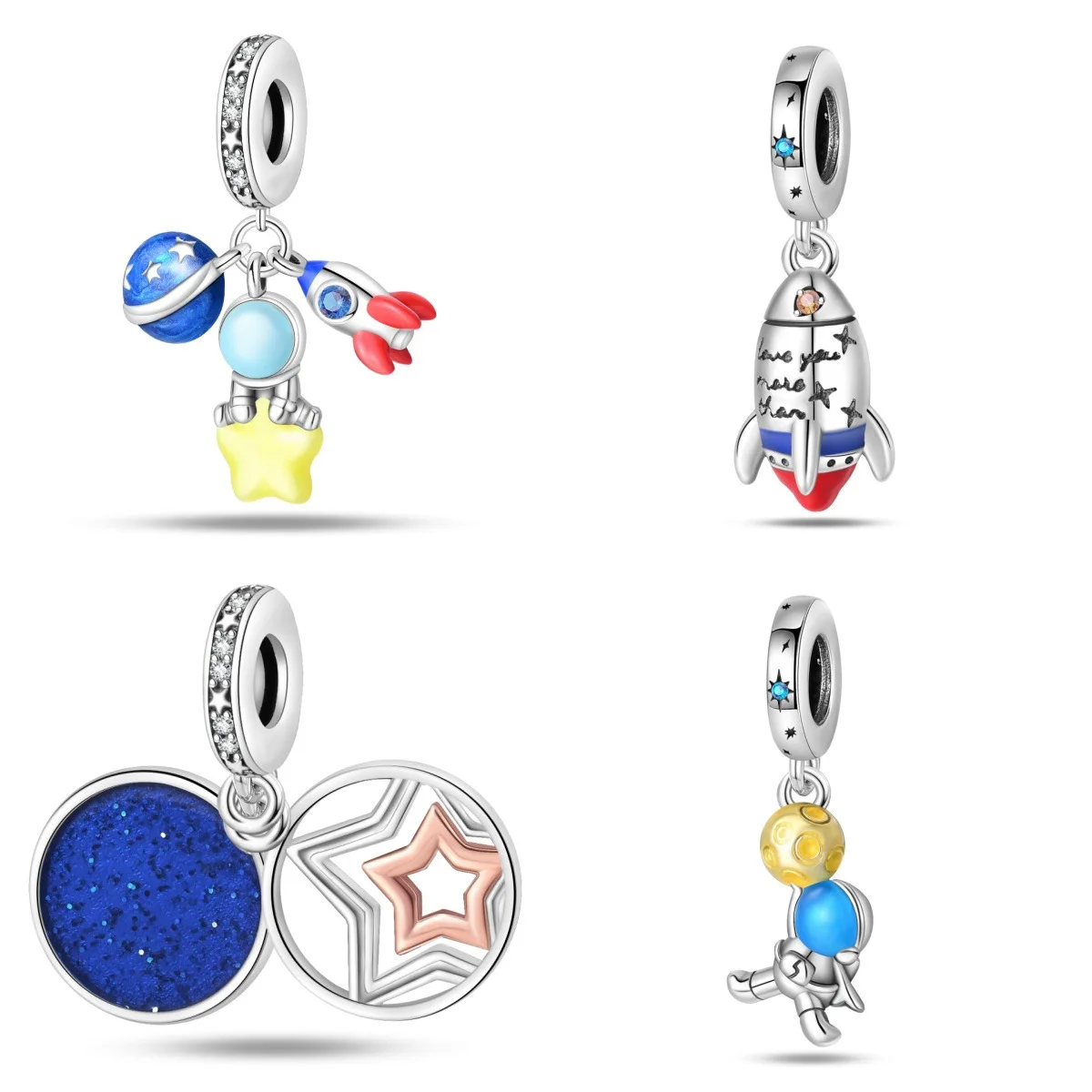 

Original 925 Silver Blue Astronaut Rocket Orbiting Earth Charms Bead Fit Bracelet Women DIY Accessory Boy Fine Gift Jewelry