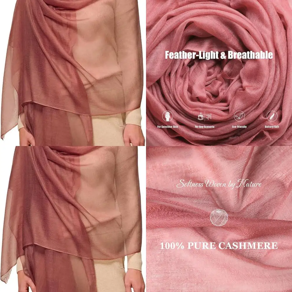 

Ultra-Light 100% Cashmere Pashmina Wrap, 91x40, Women's Travel Scarf for Every Season