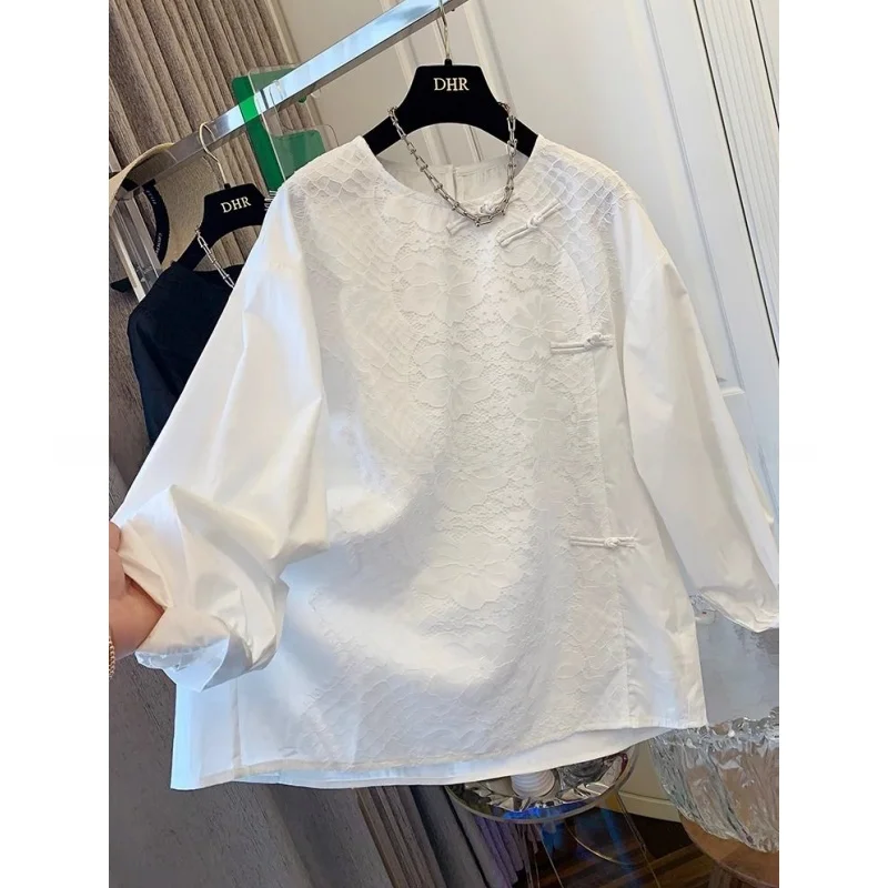 

Extra Large 300 Pou New Chinese Sle Button up irt Long Sve Fake Two-Piece ex Spring Autumn Seasonal Design Brea...