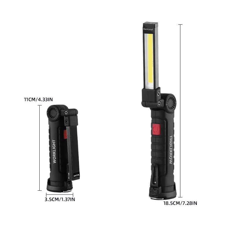 Rechargeable Camping LED Flashlight Work Light with Magnet and Hook IP64 Waterproof 5 Lighting Modes Suitable for Night Work