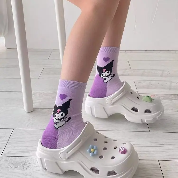 6 Paar neue japanische süße Cartoon-Damen-Mittellange Socken, koreanische Version, personalisierte Farbe, kleine Herzchen, Dopamin-Freizeitsocken – Detail 7
