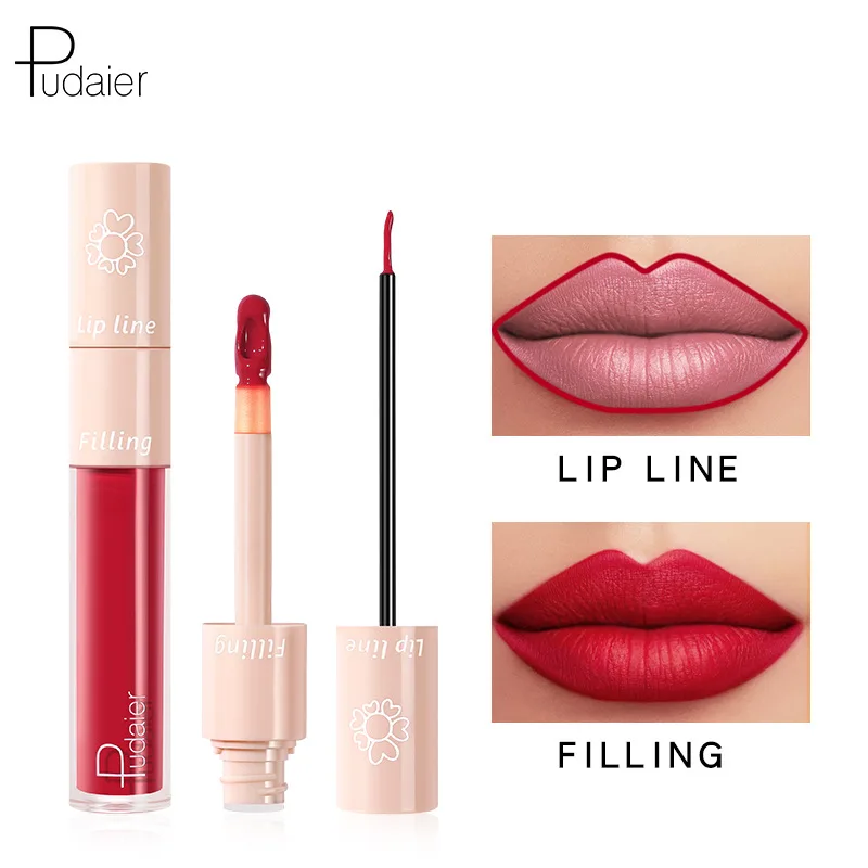 คุณภาพสูง Double-ended Nude Matte Liquid ลิปสติก Lip Liner แต่งหน้า Non-stick Cup เซ็กซี่กํามะหยี่สีแดง Lip Stick Lipliner เครื่องสําอาง