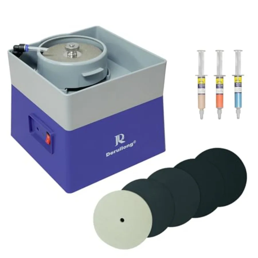 

4 Flat Grinding Machine for Mineral Rock Polishing - Shaping and Polishing Tools with Accessory Kit - Durable Metal Constructio